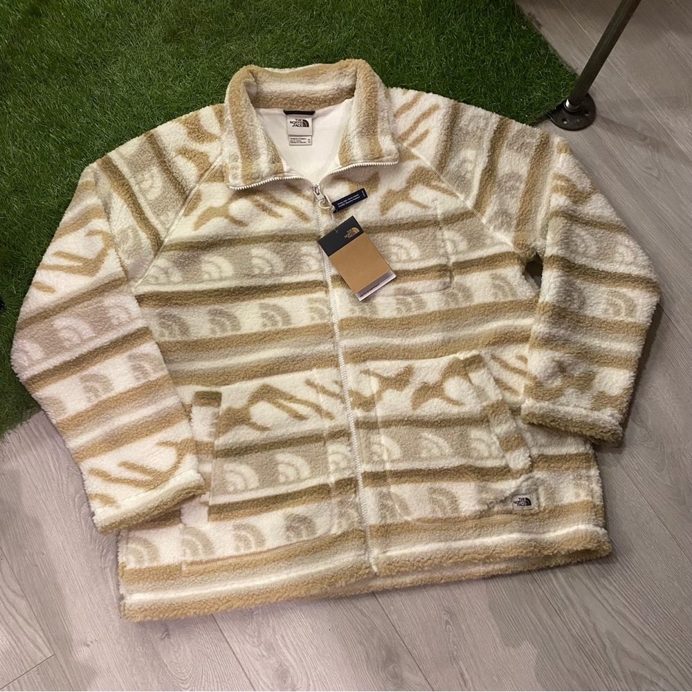 The North Face full zip insulated teddy fleece patterned Sherpa jacket XL BNWT